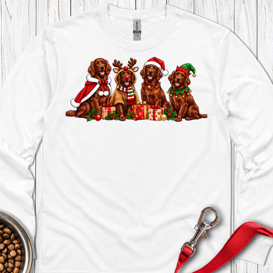 Irish Setter Christmas Group Long Sleeve — White