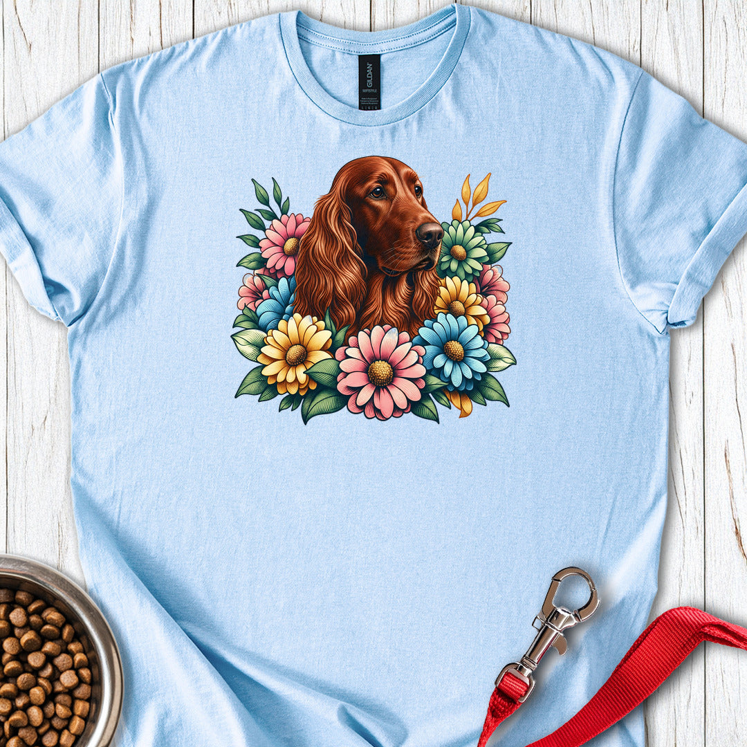 Irish Setter Flower Wreath — Light Blue