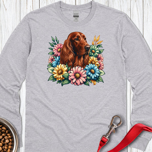Irish Setter Flower Wreath Long Sleeve — Sport Grey