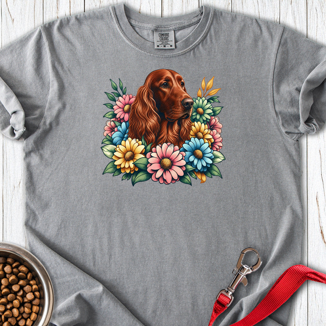 Irish Setter Flower Wreath Premium Tee — Grey