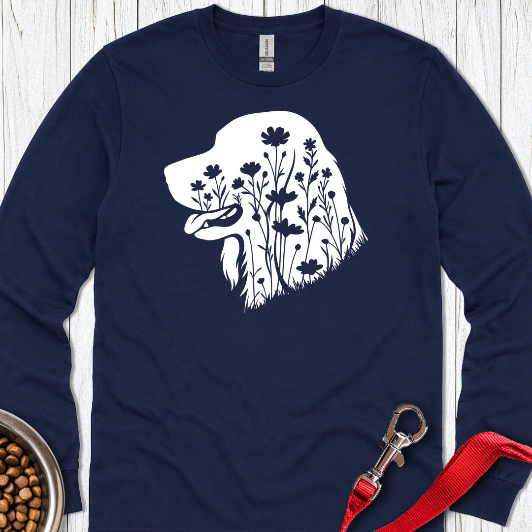 Irish Setter Flowers Long Sleeve — Navy