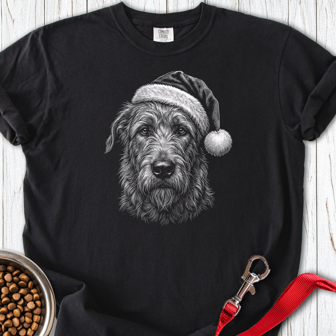 Irish Wolfhound Christmas Santa Hat Premium Tee Black