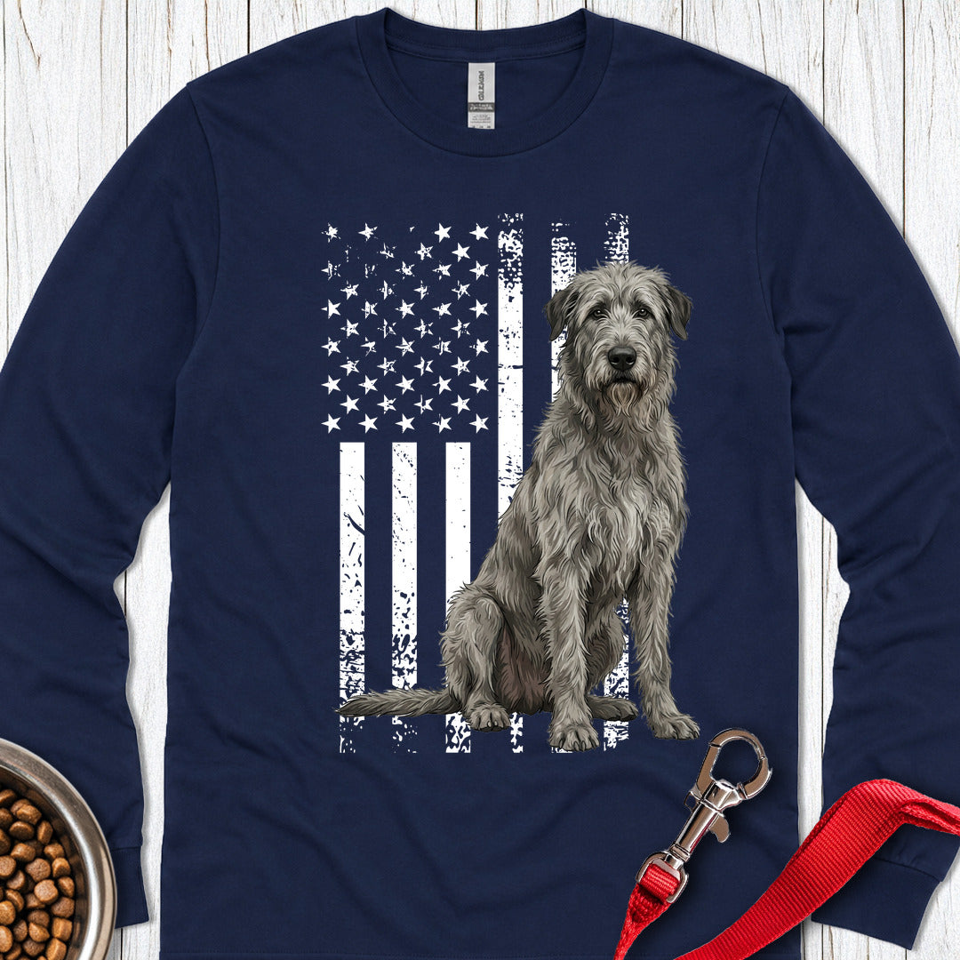 Irish Wolfhound USA Flag Long Sleeve — Navy