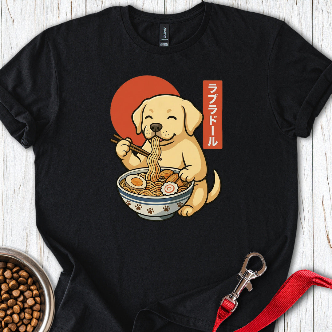 Lab Puppy Eating Ramen Black