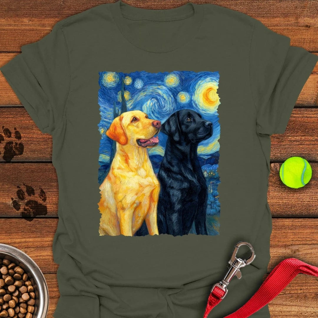Yellow & Black Lab Van Gogh T-Shirt Military Green