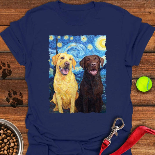 Yellow & Chocolate Lab Van Gogh T-Shirt Navy