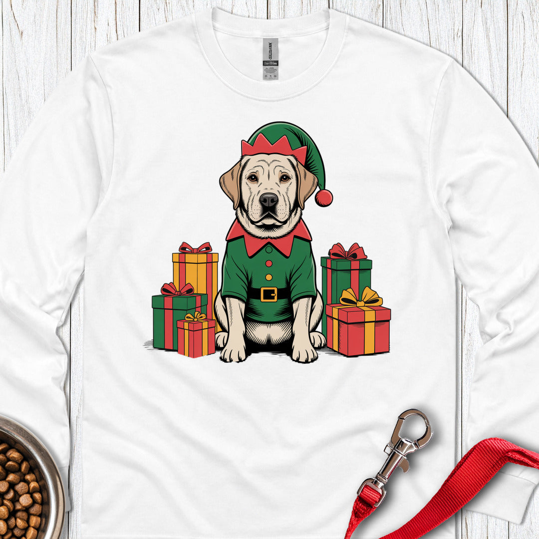Labrador Christmas Elf Long Sleeve — White