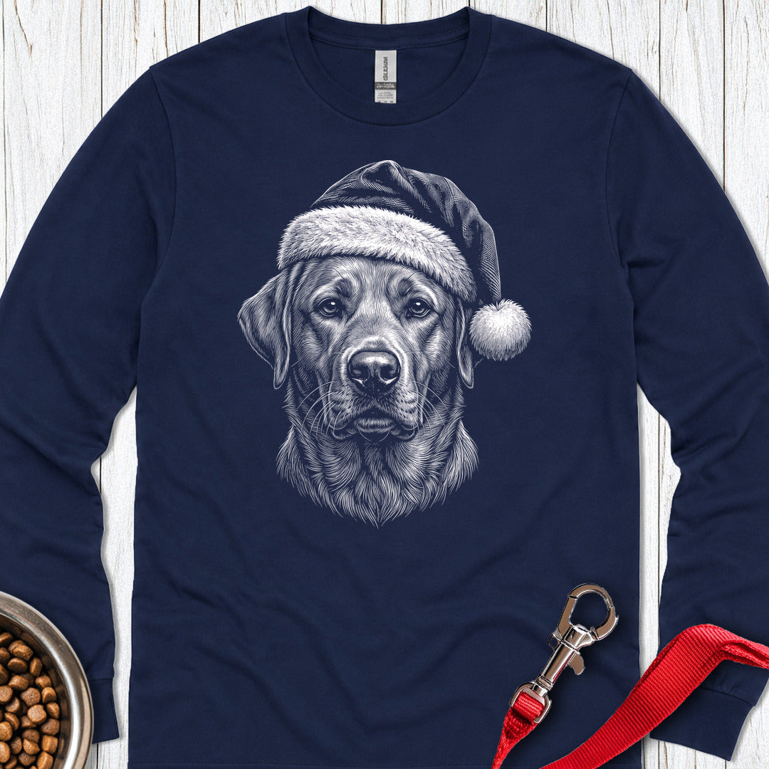Labrador Christmas Santa Hat Long Sleeve — Navy