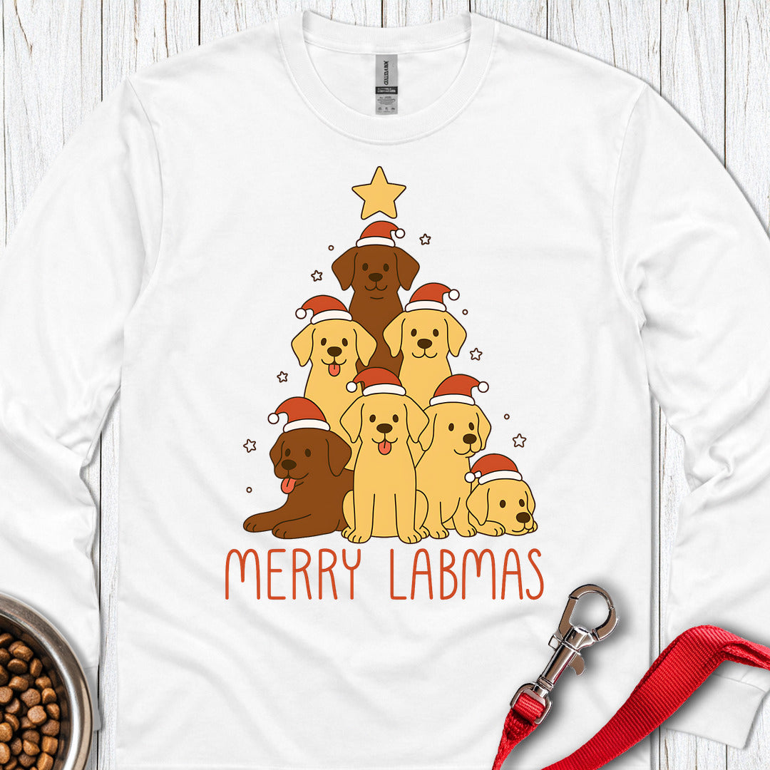 Labrador Christmas Tree Long Sleeve — White