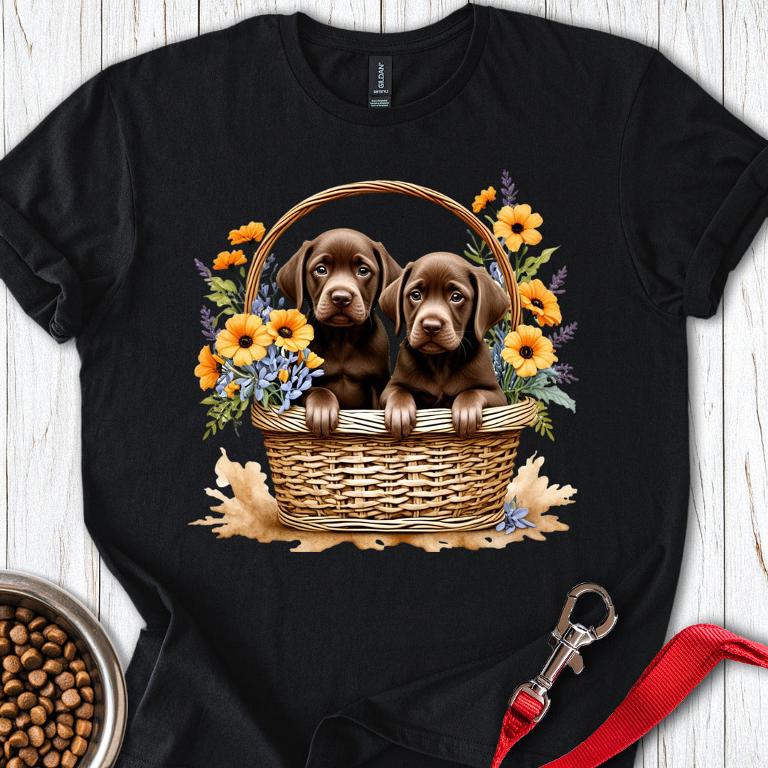 Labrador Puppies in Basket Black