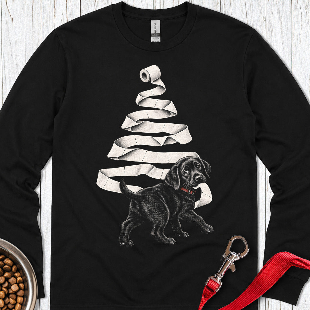Labrador Toilet Christmas Tree Long Sleeve — Black