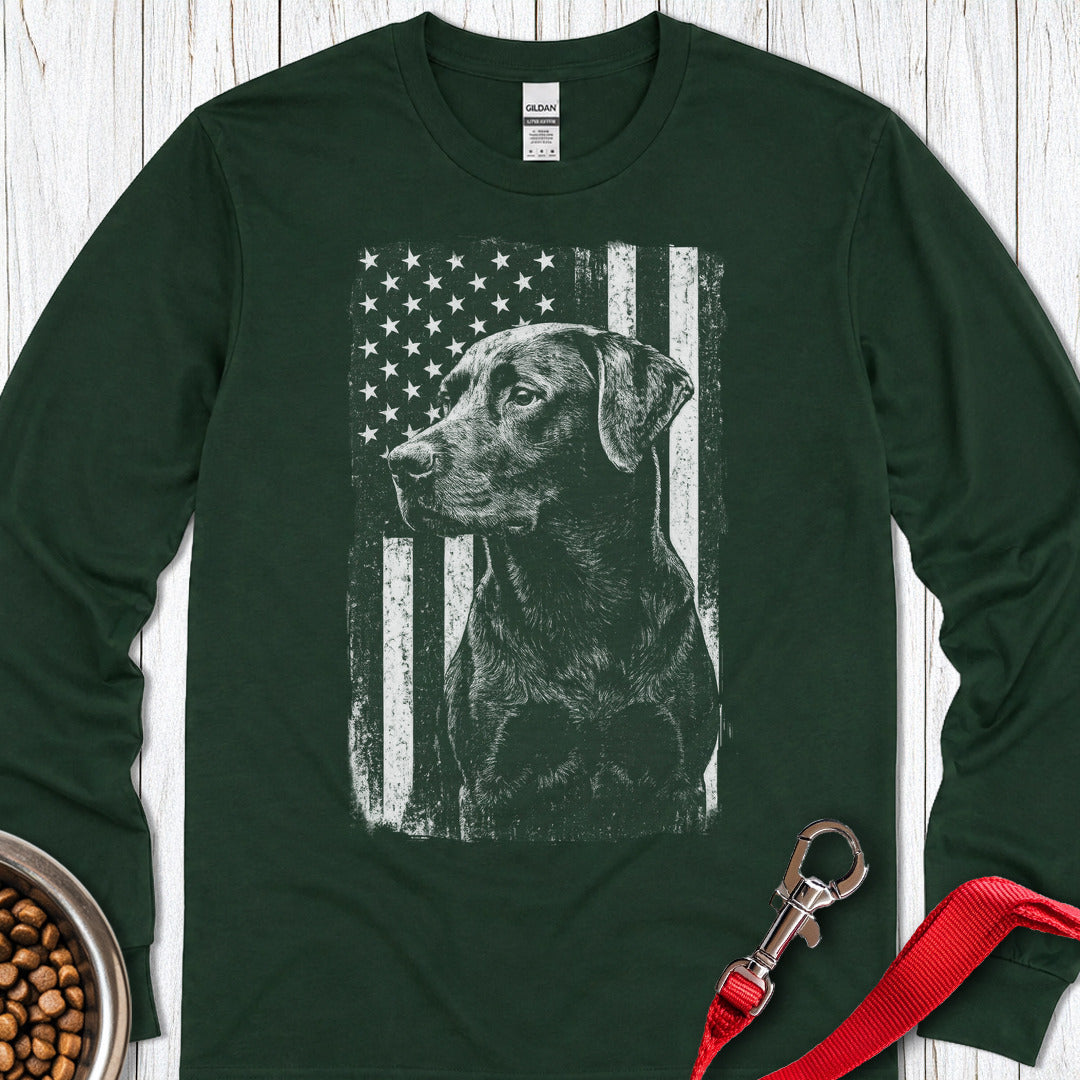 Labrador USA Flag Long Sleeve — Forest Green