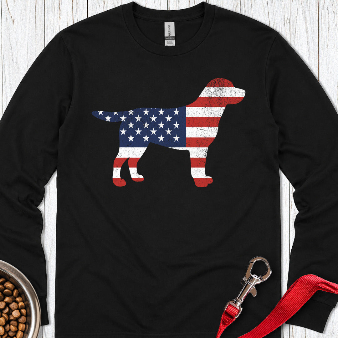 Labrador USA Flag Silhouette Long Sleeve — Black