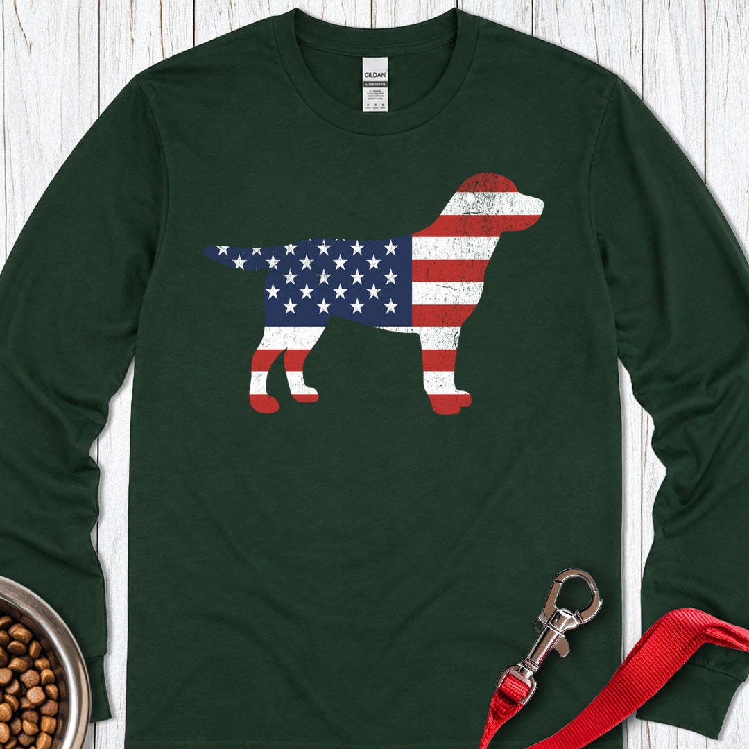 Labrador USA Flag Silhouette Long Sleeve — Forest Green