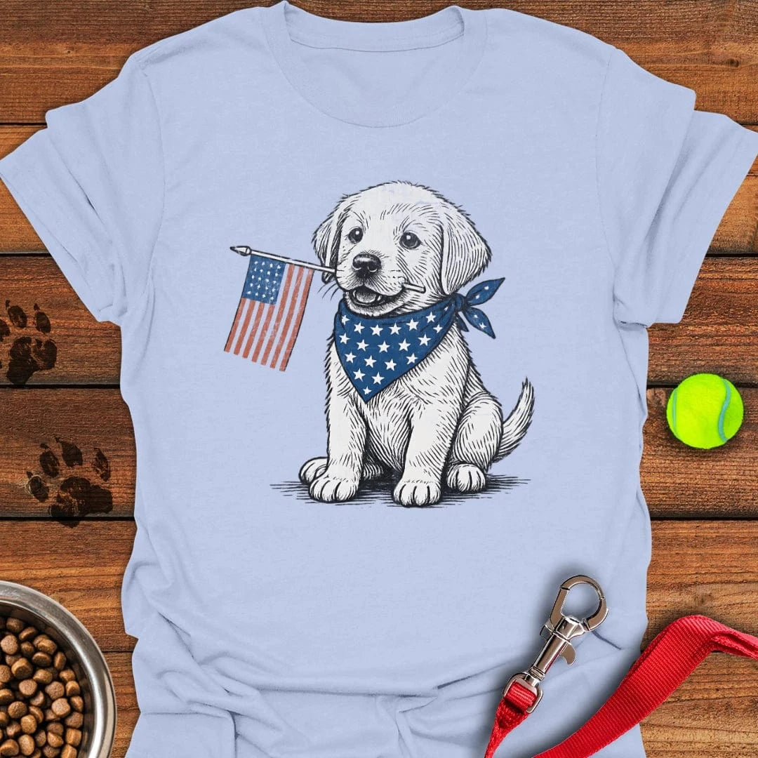 Cute Labrador Puppy USA Flag T-Shirt Light Blue