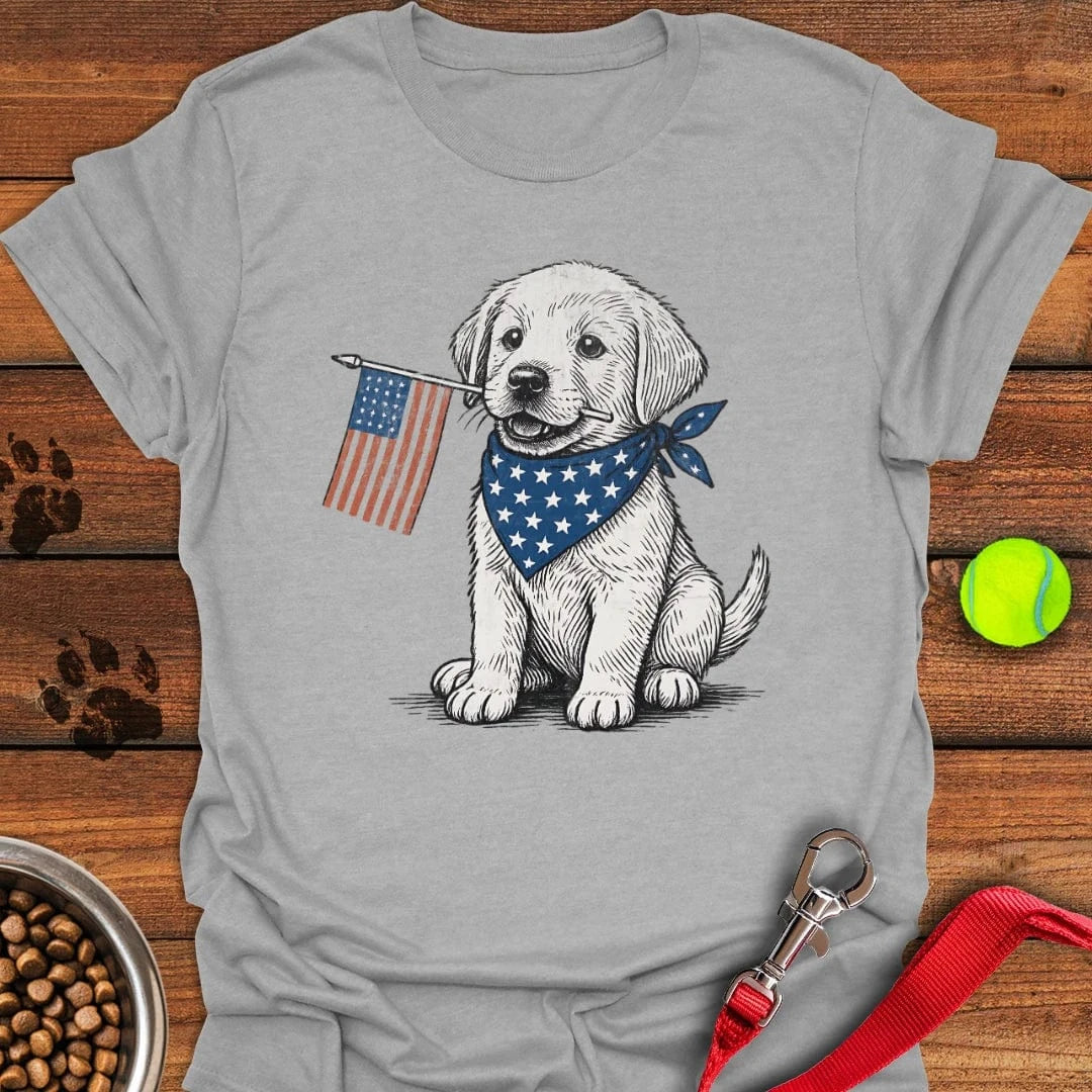 Cute Labrador Puppy USA Flag T-Shirt Sport Grey