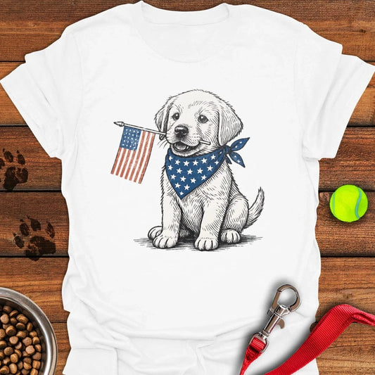 Cute Labrador Puppy USA Flag T-Shirt White
