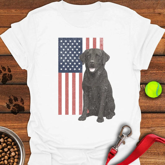 Chocolate Labrador USA Flag Faded T-Shirt White