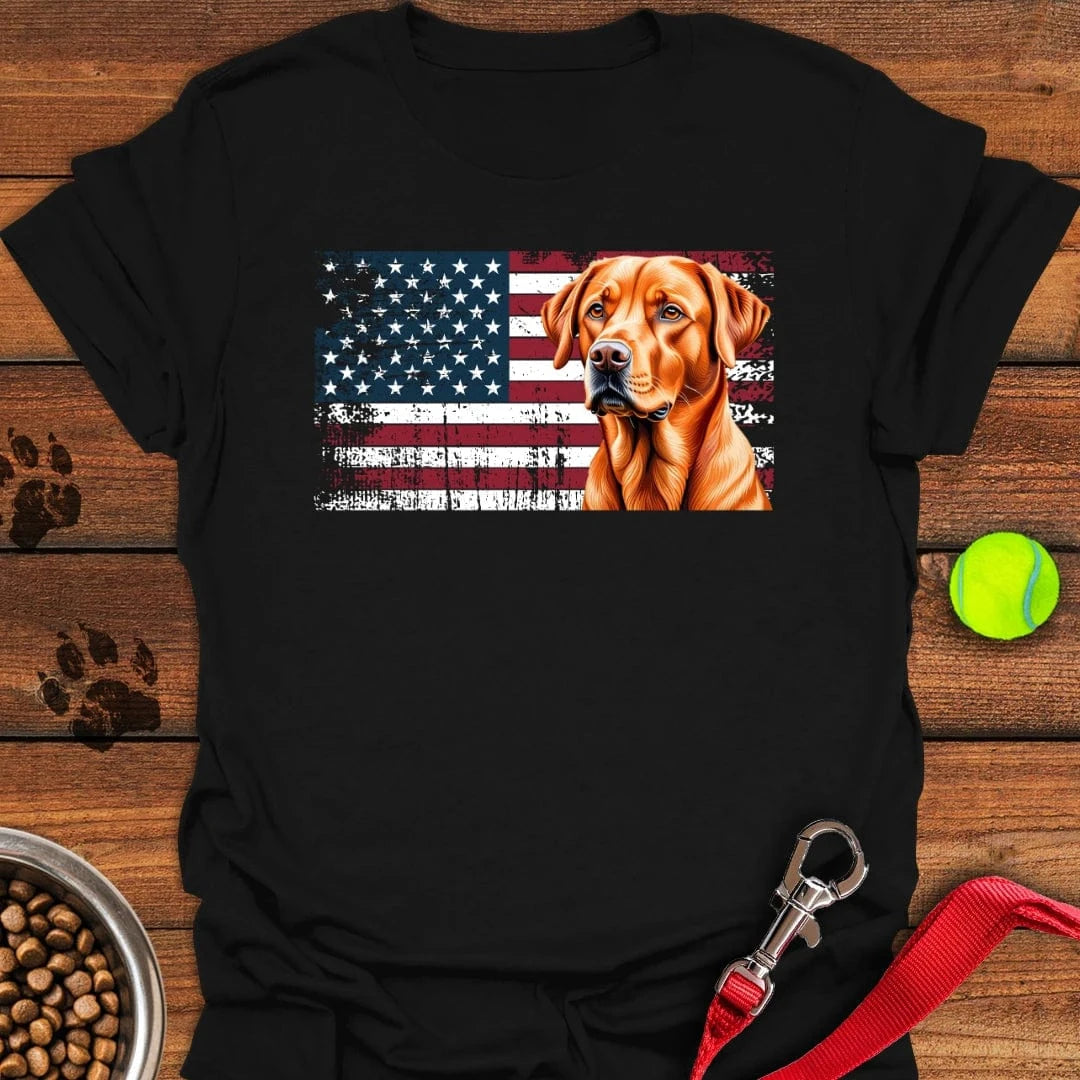 Fox Red Labrador USA Flag T-Shirt Black