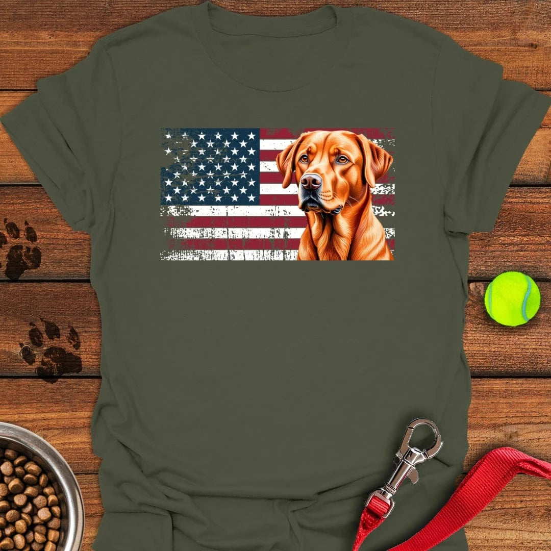 Fox Red Labrador USA Flag T-Shirt Military Green