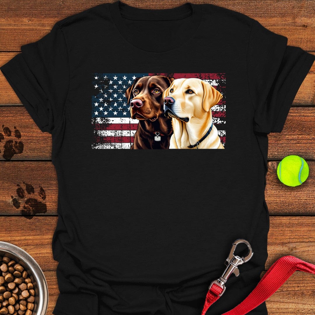 Chocolate & Yellow Lab USA Flag T-Shirt Black