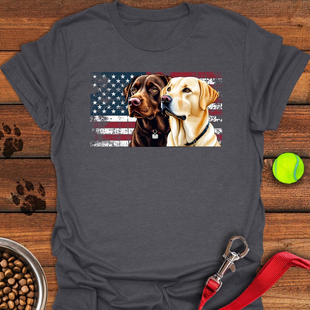 Chocolate & Yellow Lab USA Flag T-Shirt Dark Heather