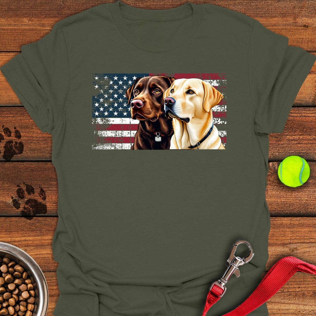 Chocolate & Yellow Lab USA Flag T-Shirt Military Green