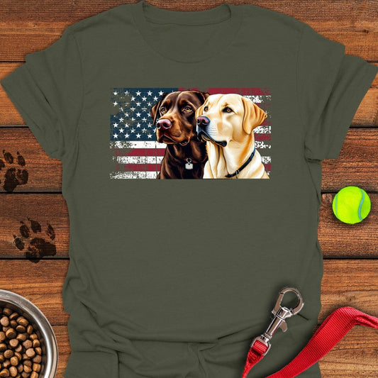 Chocolate & Yellow Lab USA Flag T-Shirt Military Green