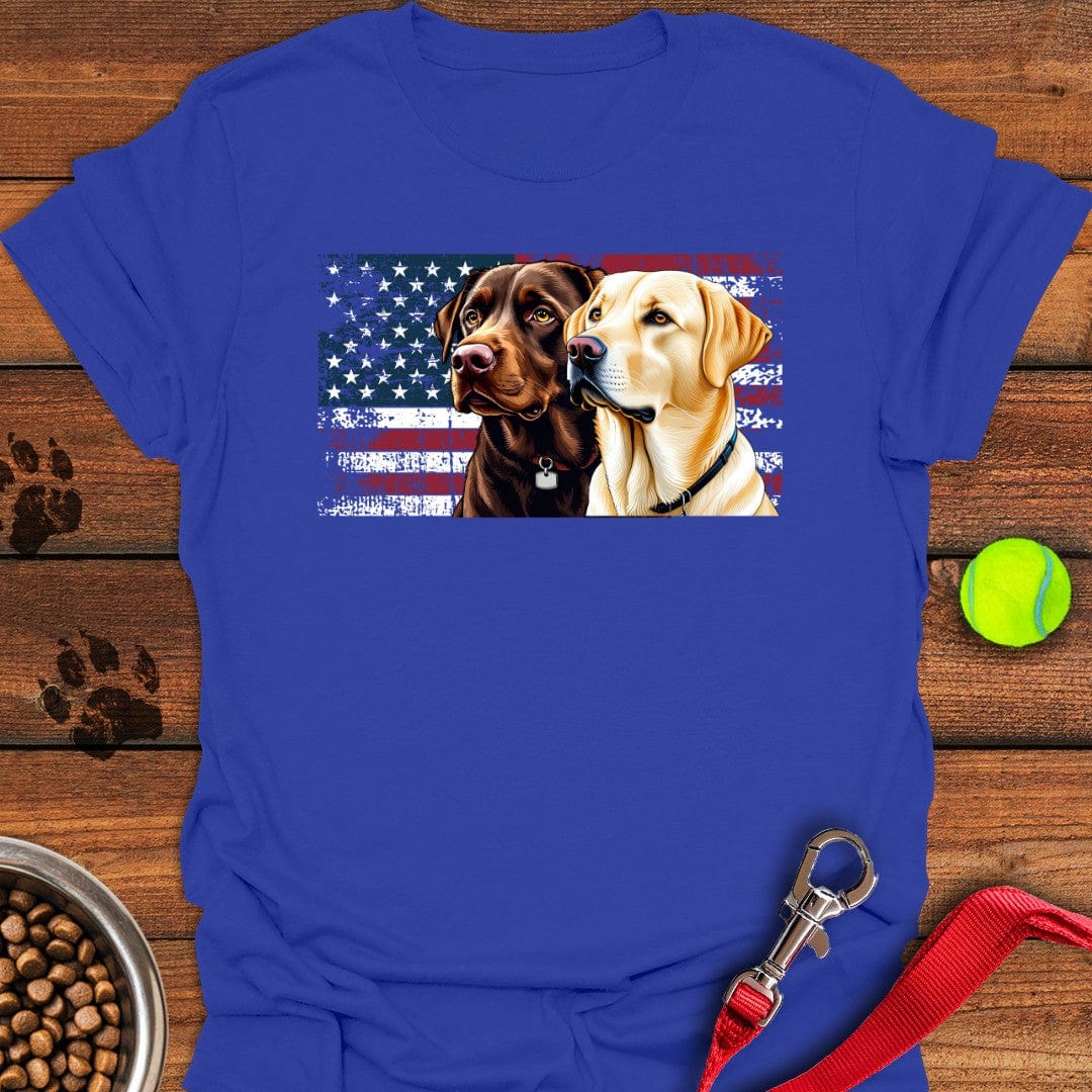 Chocolate & Yellow Lab USA Flag T-Shirt Royal