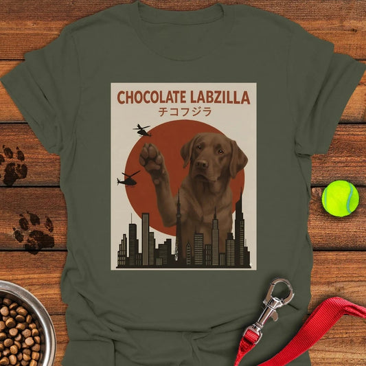 Chocolate Labzilla Labrador T-Shirt Military Green