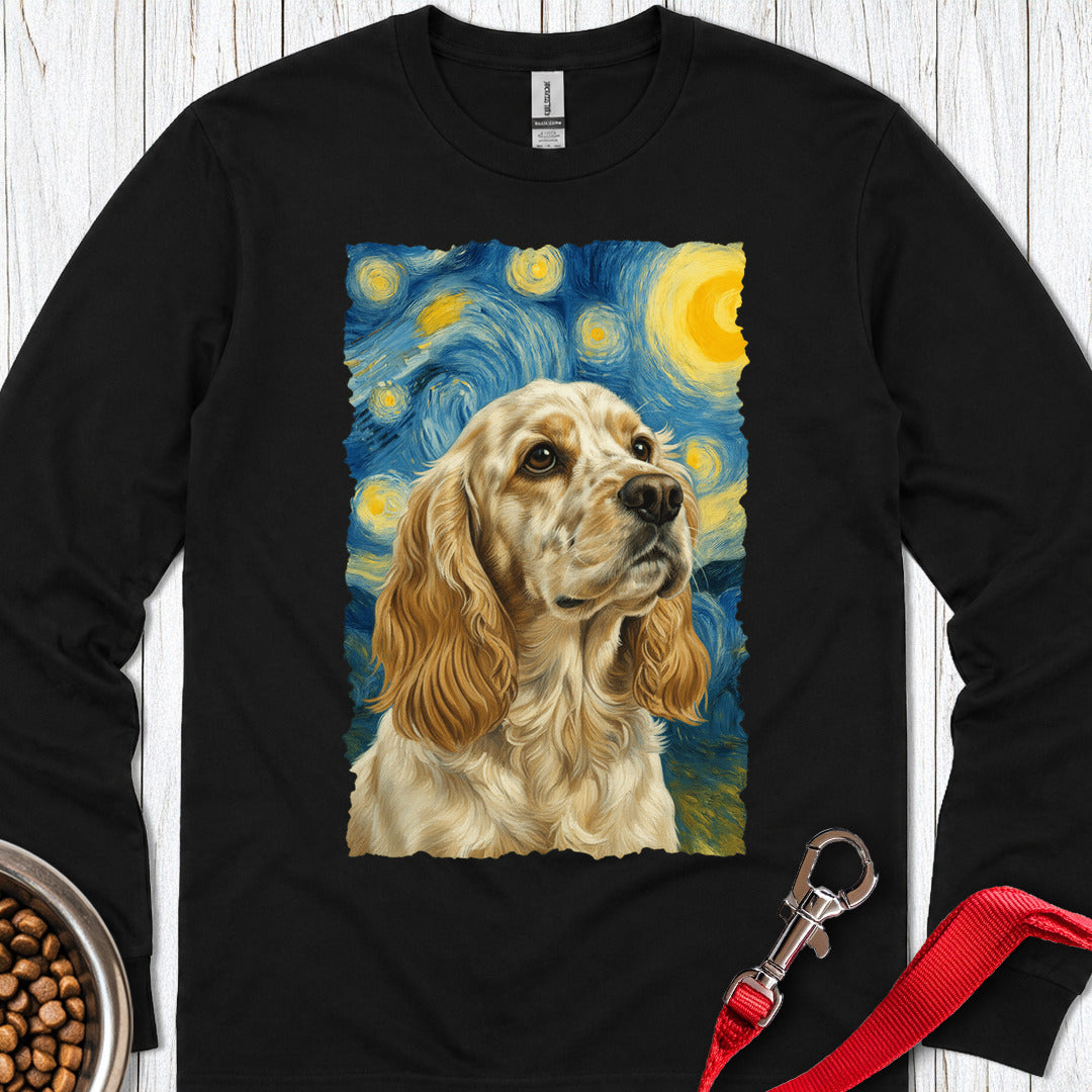 Lemon Roan Cocker Spaniel Starry Night Long Sleeve — Black