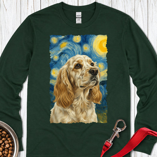 Lemon Roan Cocker Spaniel Starry Night Long Sleeve — Forest Green