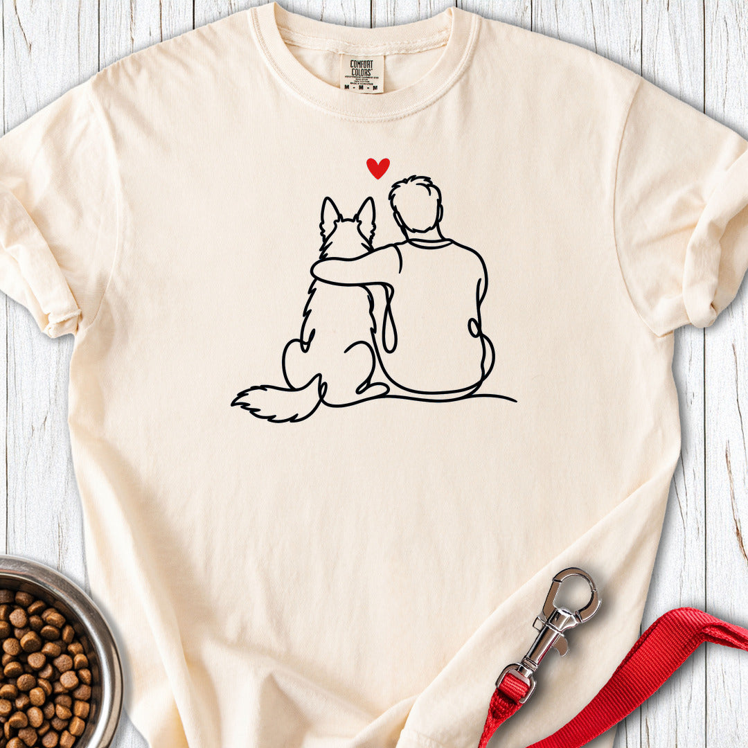 Man with German Shepherd Line Art Premium Tee Ivory