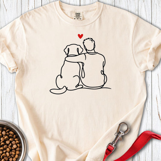 Man with Labrador Line Art Premium Tee Ivory