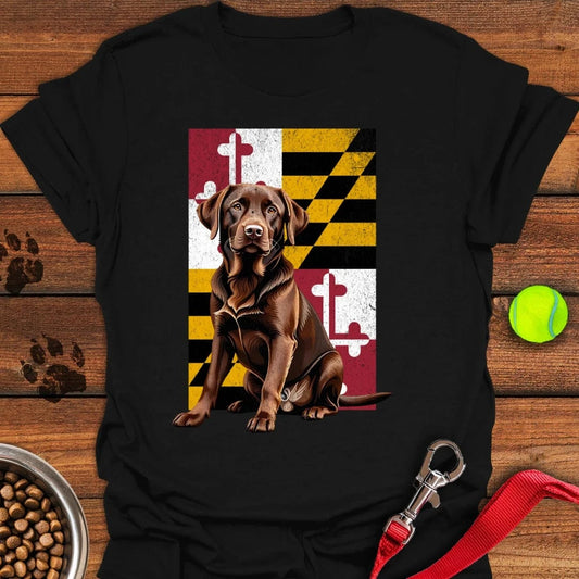 Chocolate Labrador Maryland Flag T-Shirt Black