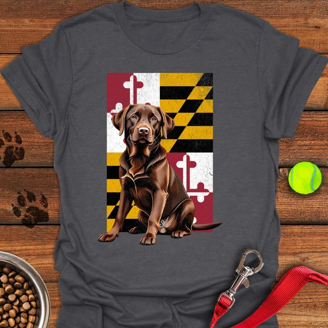 Chocolate Labrador Maryland Flag T-Shirt Dark Heather