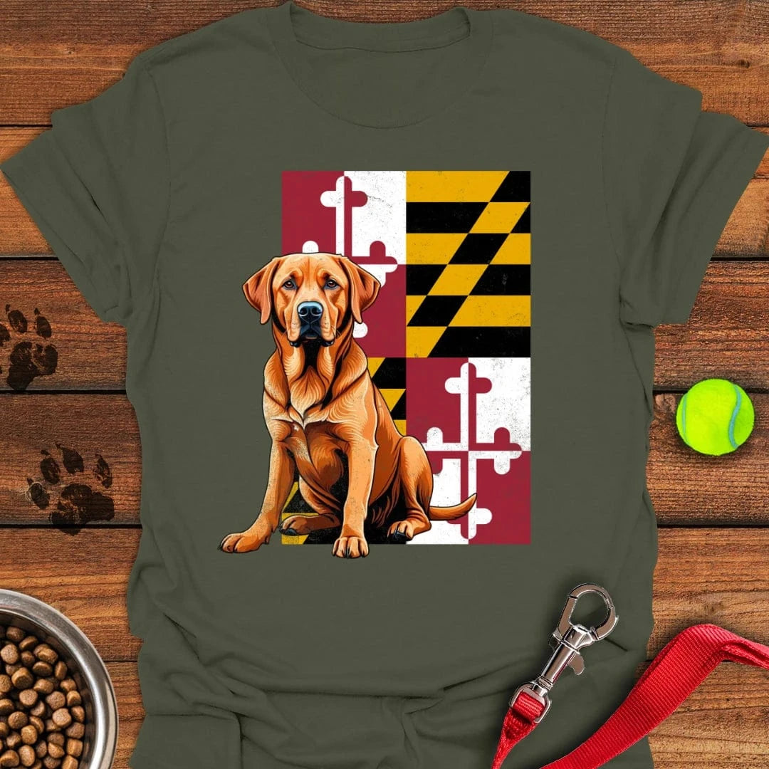 Fox Red Labrador Maryland Flag T-Shirt Military Green