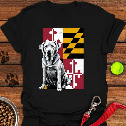 Silver Labrador Maryland Flag T-Shirt Black