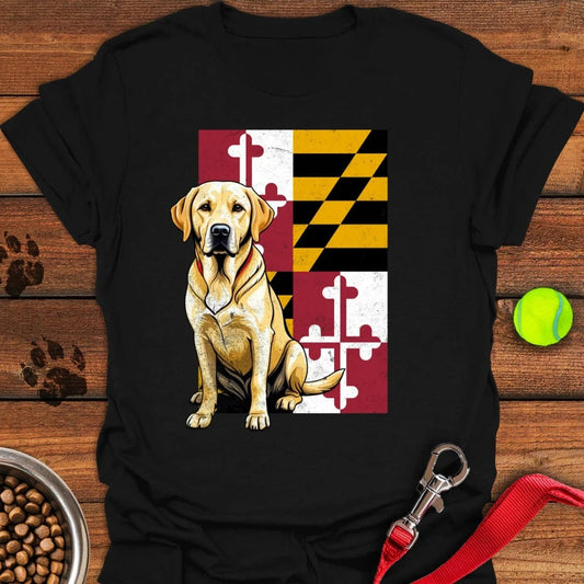 Yellow Labrador Maryland Flag T-Shirt Black