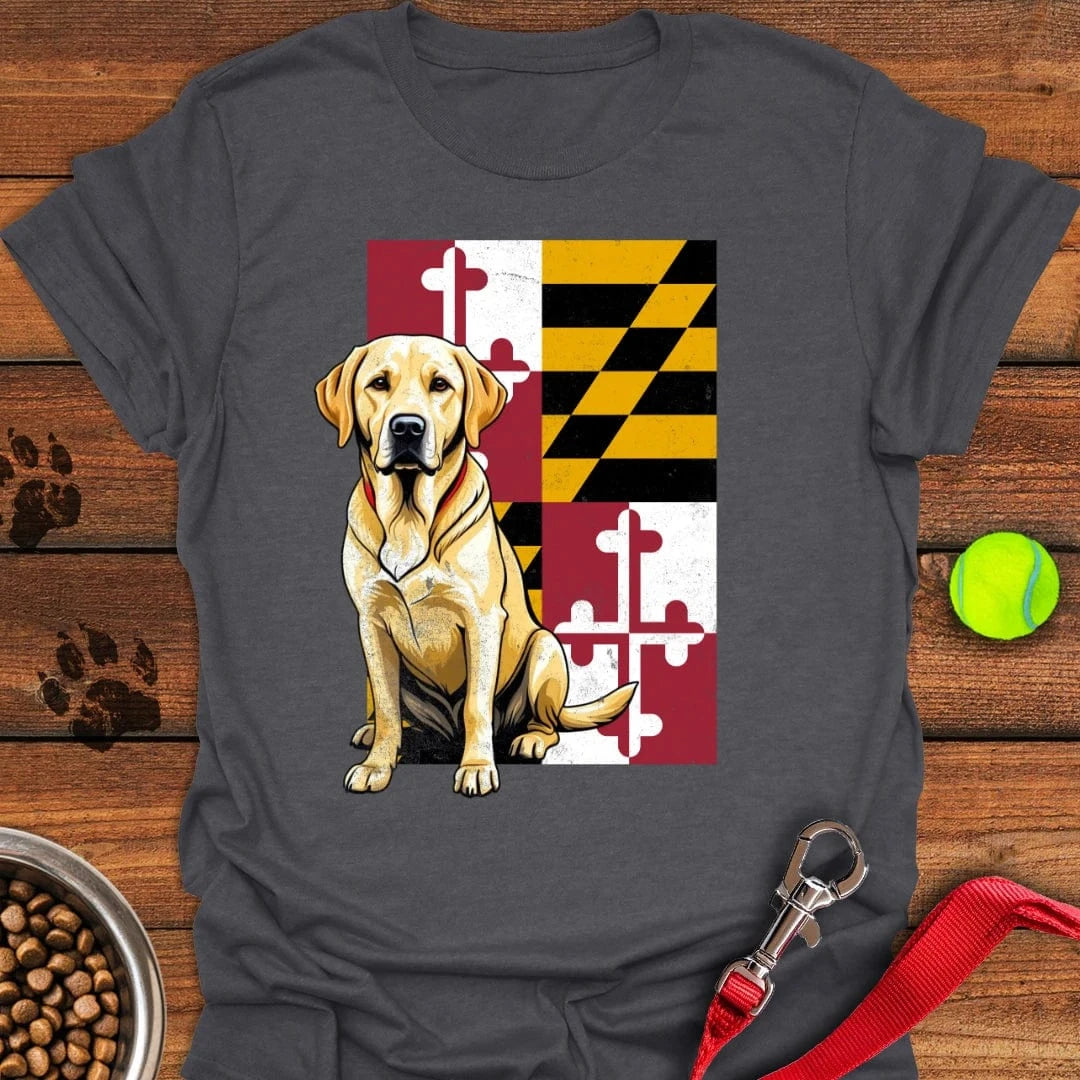 Yellow Labrador Maryland Flag T-Shirt Dark Heather