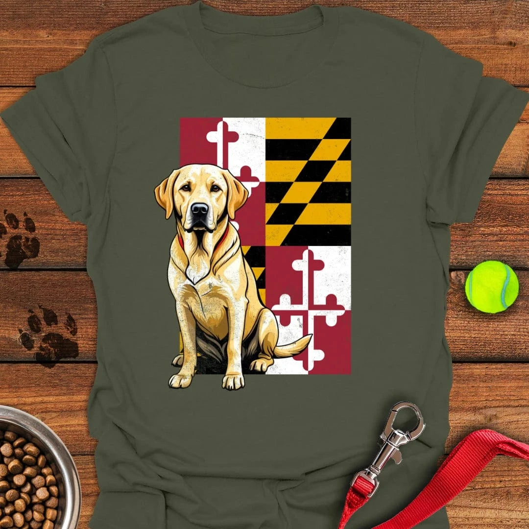 Yellow Labrador Maryland Flag T-Shirt Military Green