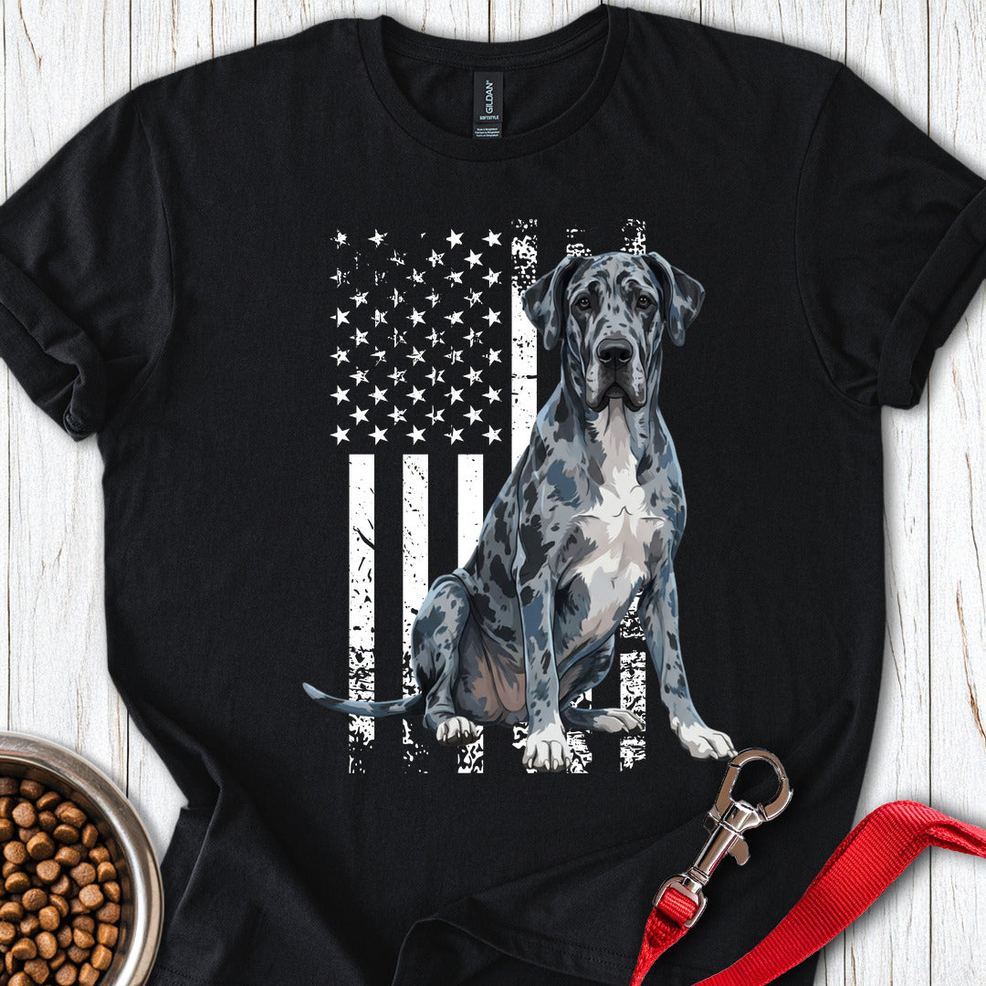Merle Great Dane USA Flag Black