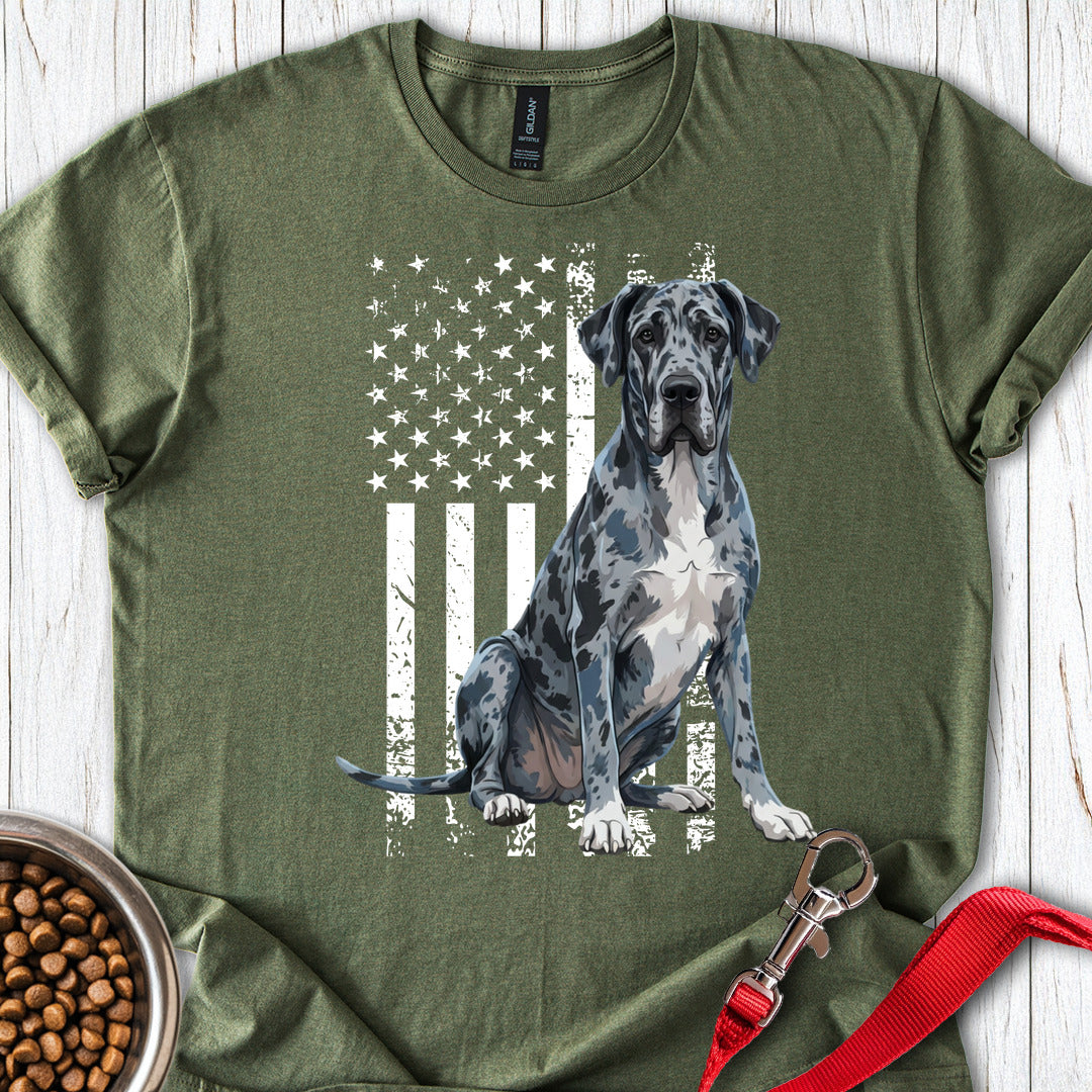Merle Great Dane USA Flag Military Green