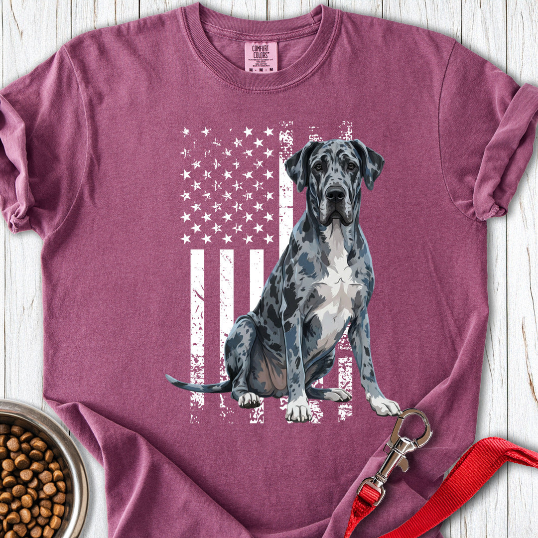 Merle Great Dane USA Flag Premium Tee — Berry