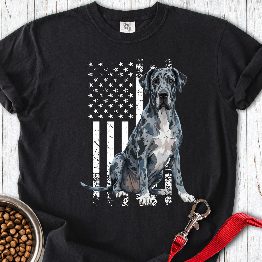 Merle Great Dane USA Flag Premium Tee — Black