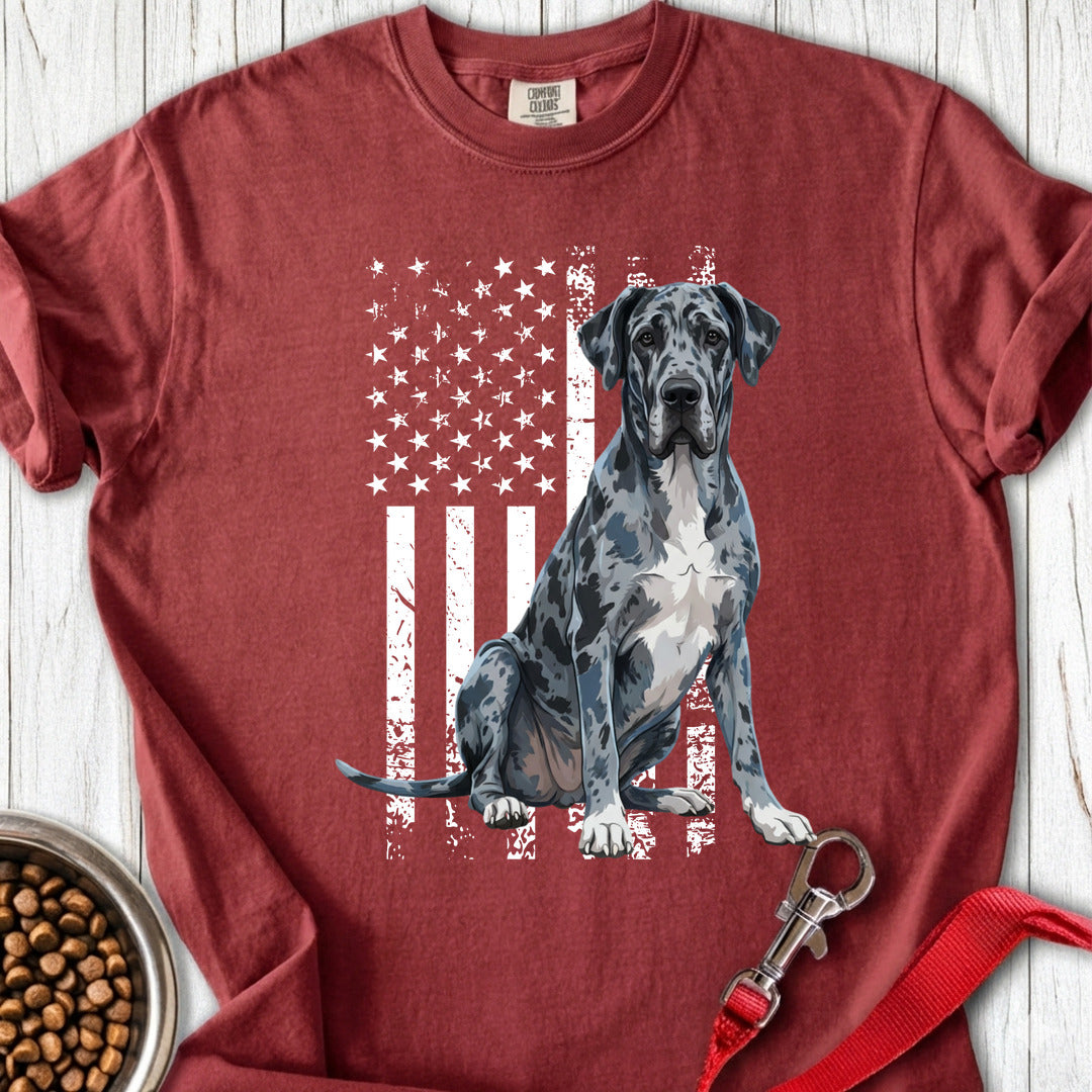 Merle Great Dane USA Flag Premium Tee — Brick
