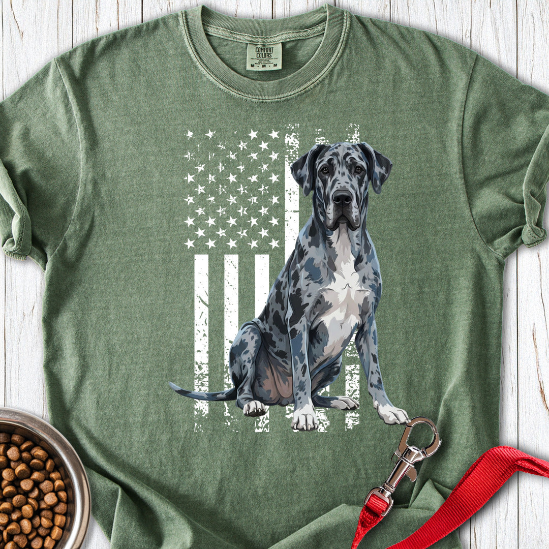 Merle Great Dane USA Flag Premium Tee — Moss