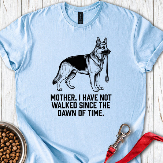 Mother Walking German Shepherd Light Blue