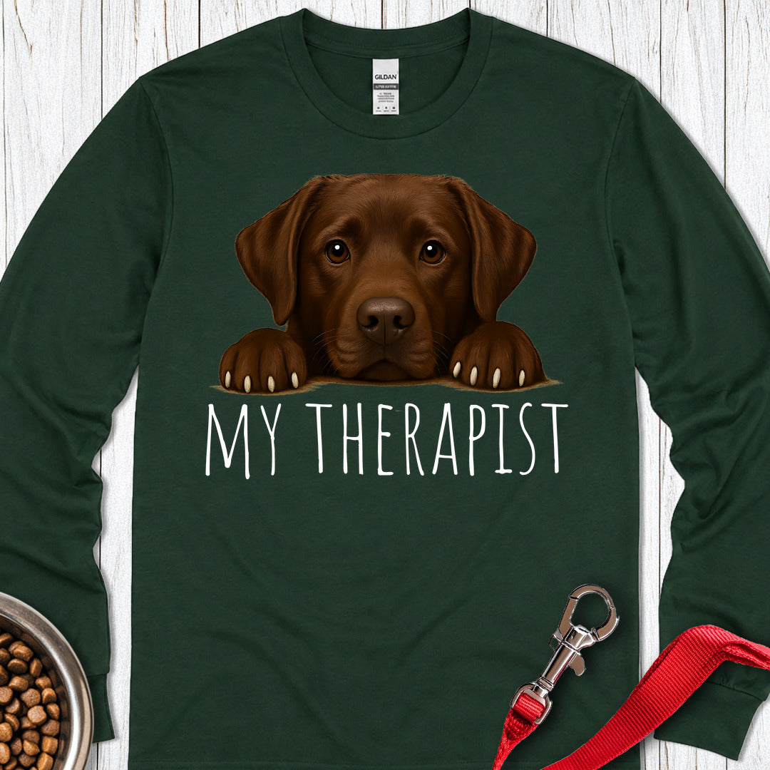 My Therapist Chocolate Lab Long Sleeve — Forest Green