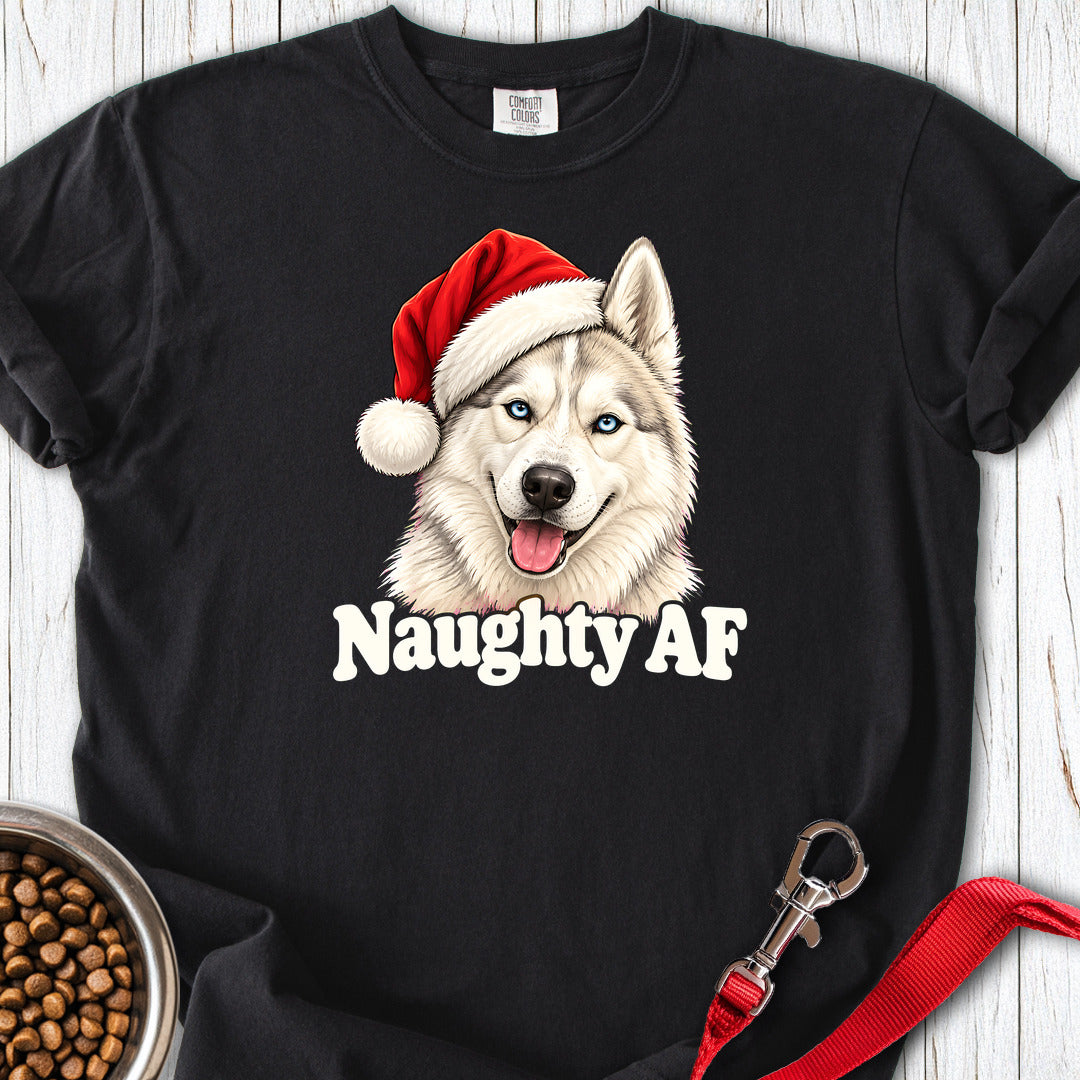 Naughty White Siberian Husky Christmas Premium Tee — Black
